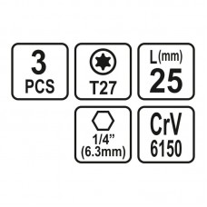 65496 STHOR Set 3 biti profil Torx T27, prindere h..
